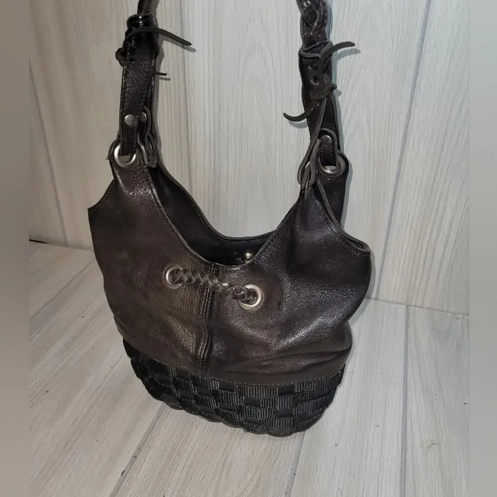 Longaberger Sighned Black Leather Woven Basket Tote Bag Purse
